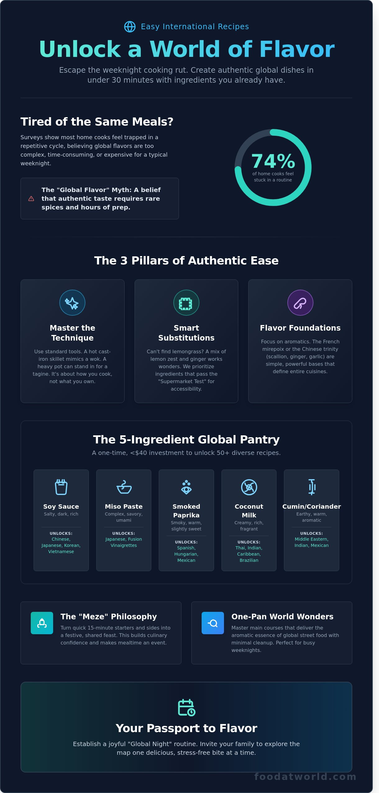 Easy International Recipes: Travel the World from Your Kitchen in 30 Minutes - Infographic