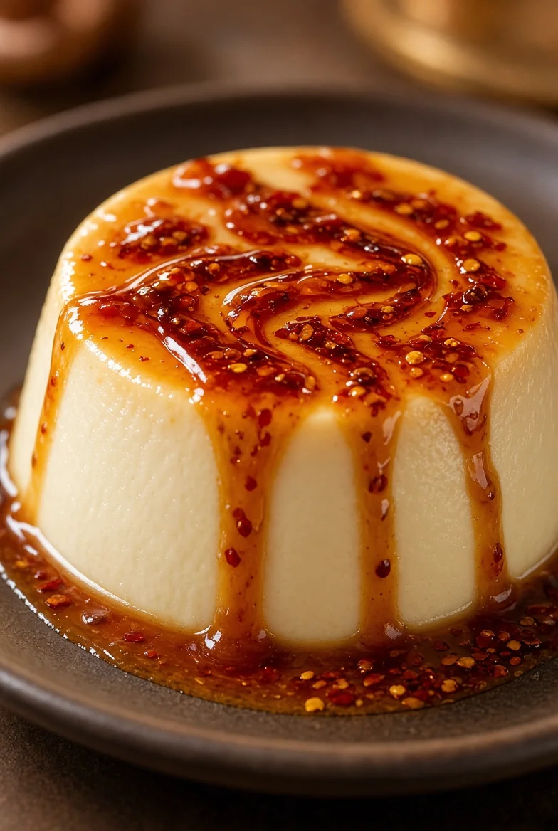 Flan de queso con salsa de chile y caramelo