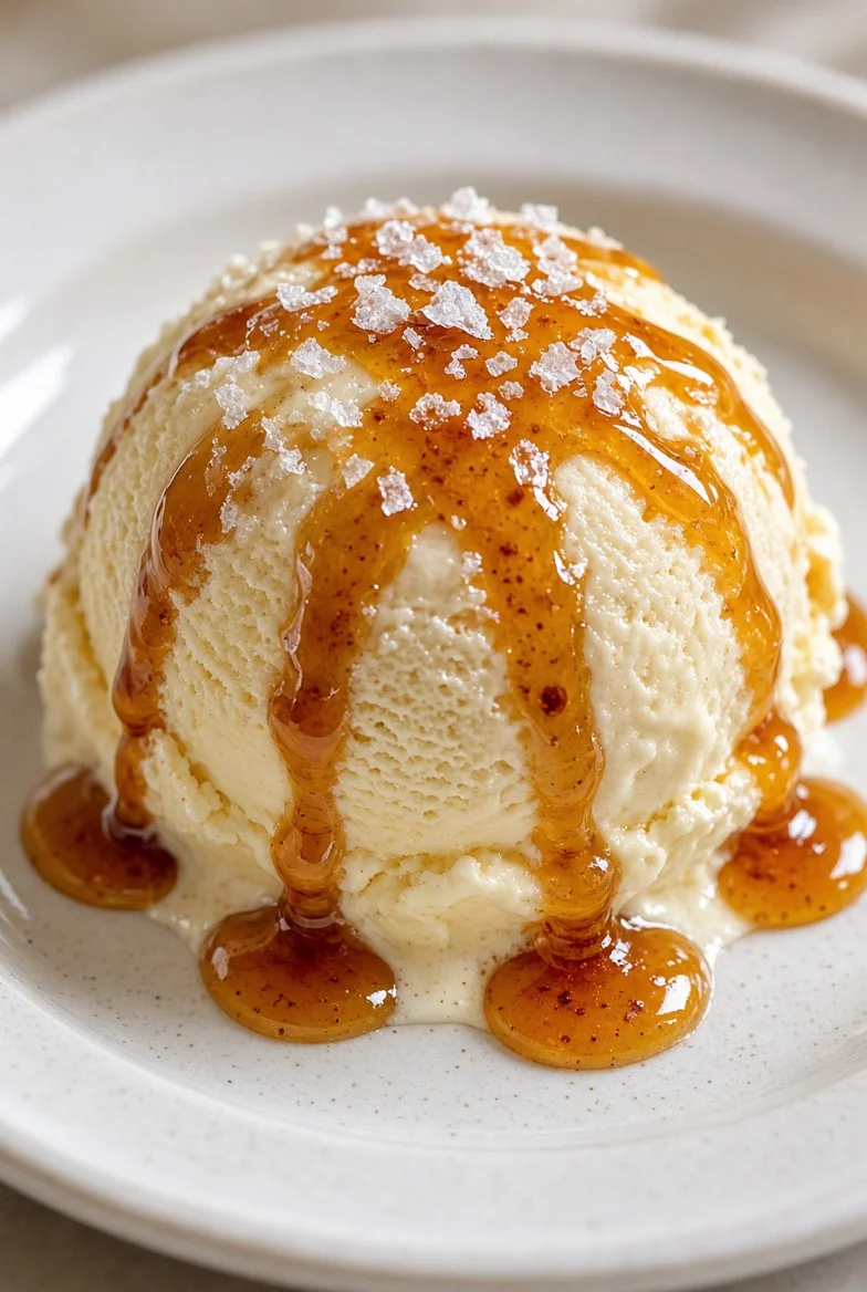 Helado de vainilla con miel picante y flor de sal